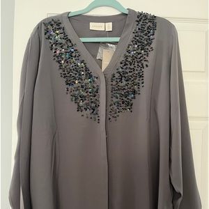 New Chico Blouse, Size 3 Beaded on Front with extra beads